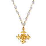 Fleur de Lis Pearl Cross Necklace