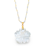 Carved Hibiscus Pearl Necklace