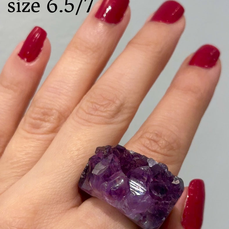 Carved Rock Ring Dark Amethyst (SIZE 5.5-8)