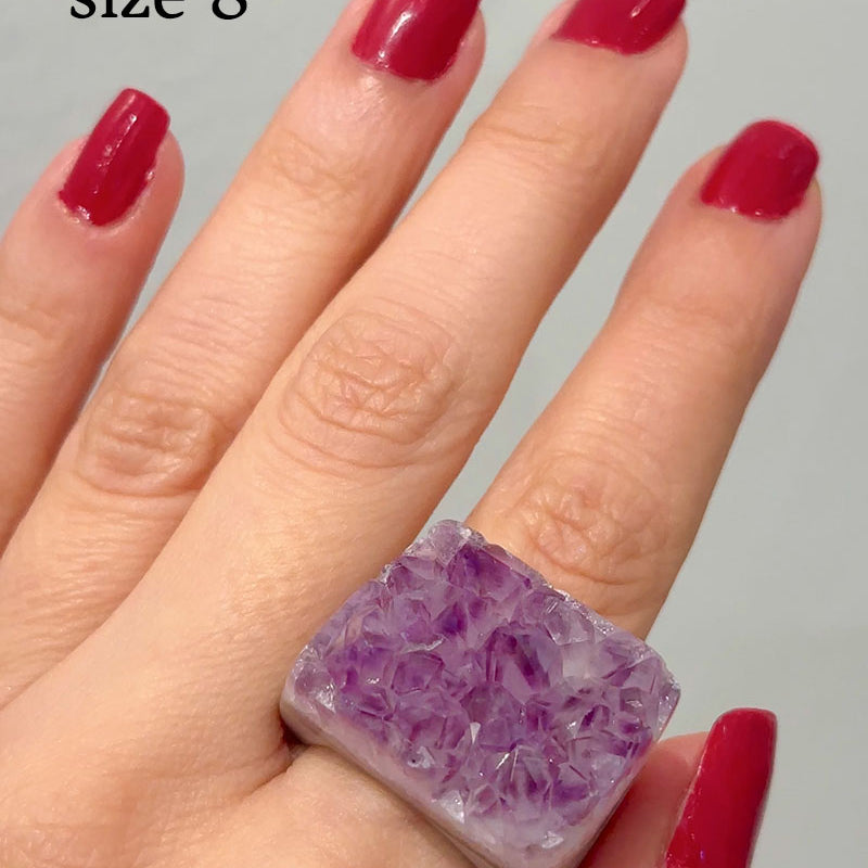 Carved Rock Ring Dark Amethyst (SIZE 5.5-8)