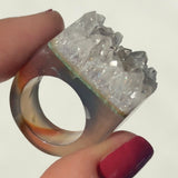 Carved Rock Ring (SIZE 5-8) Light Amethyst, Agate, Quartz