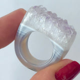 Carved Rock Ring (SIZE 5-8) Light Amethyst, Agate, Quartz