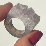 Carved Rock Ring (SIZE 5-8) Light Amethyst, Agate, Quartz
