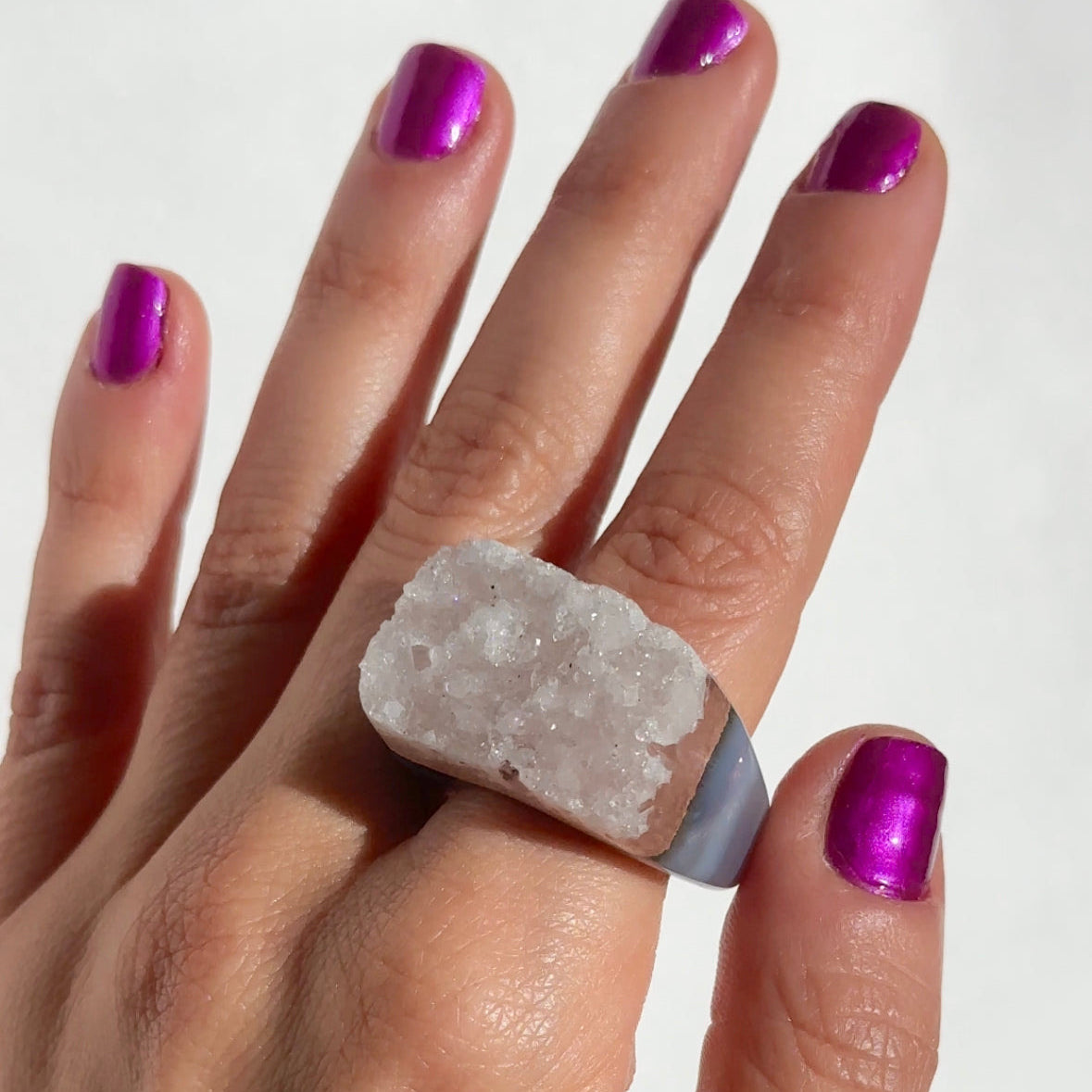 Carved Rock Ring (SIZE 5-8) Light Amethyst, Agate, Quartz