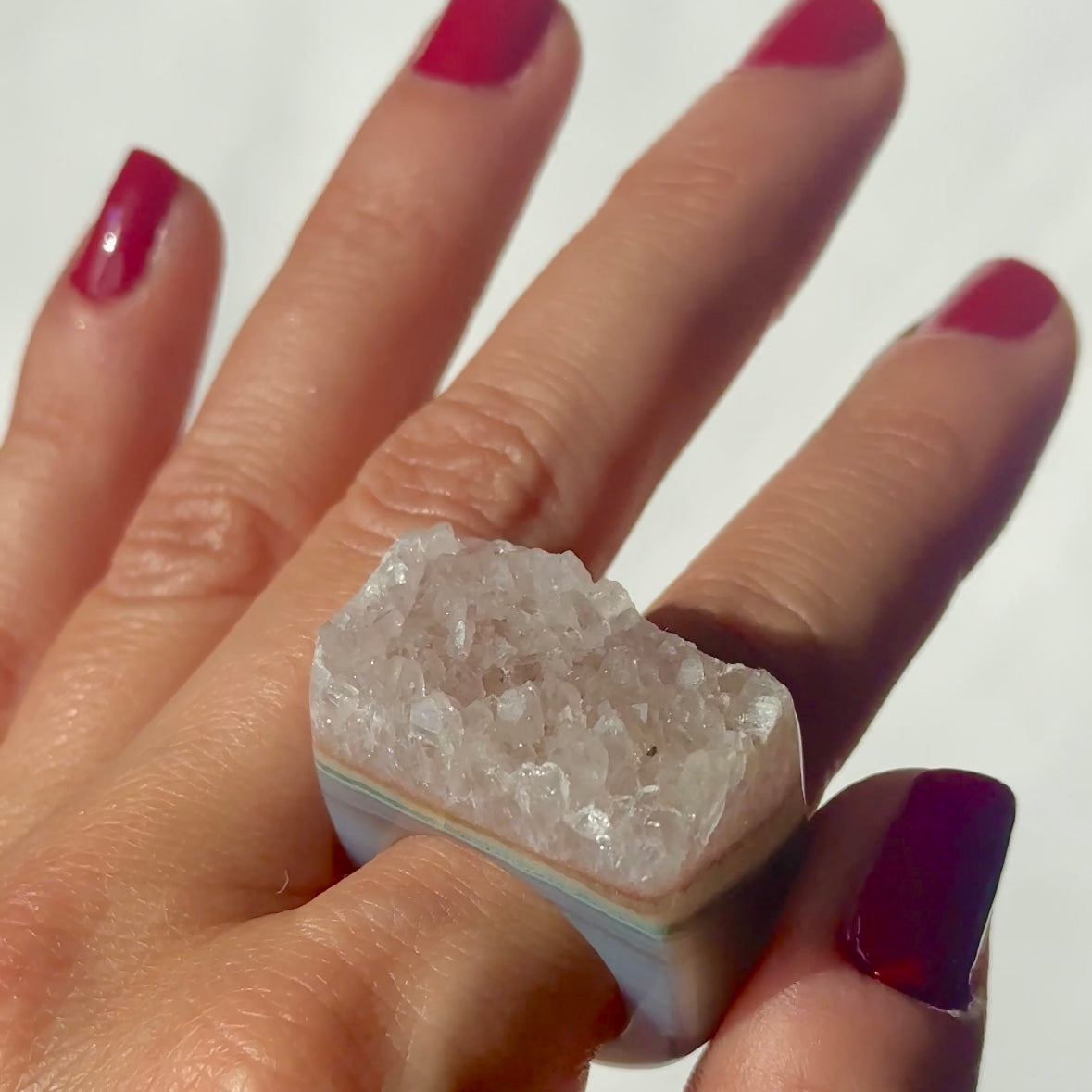 Carved Rock Ring (SIZE 5-8) Light Amethyst, Agate, Quartz