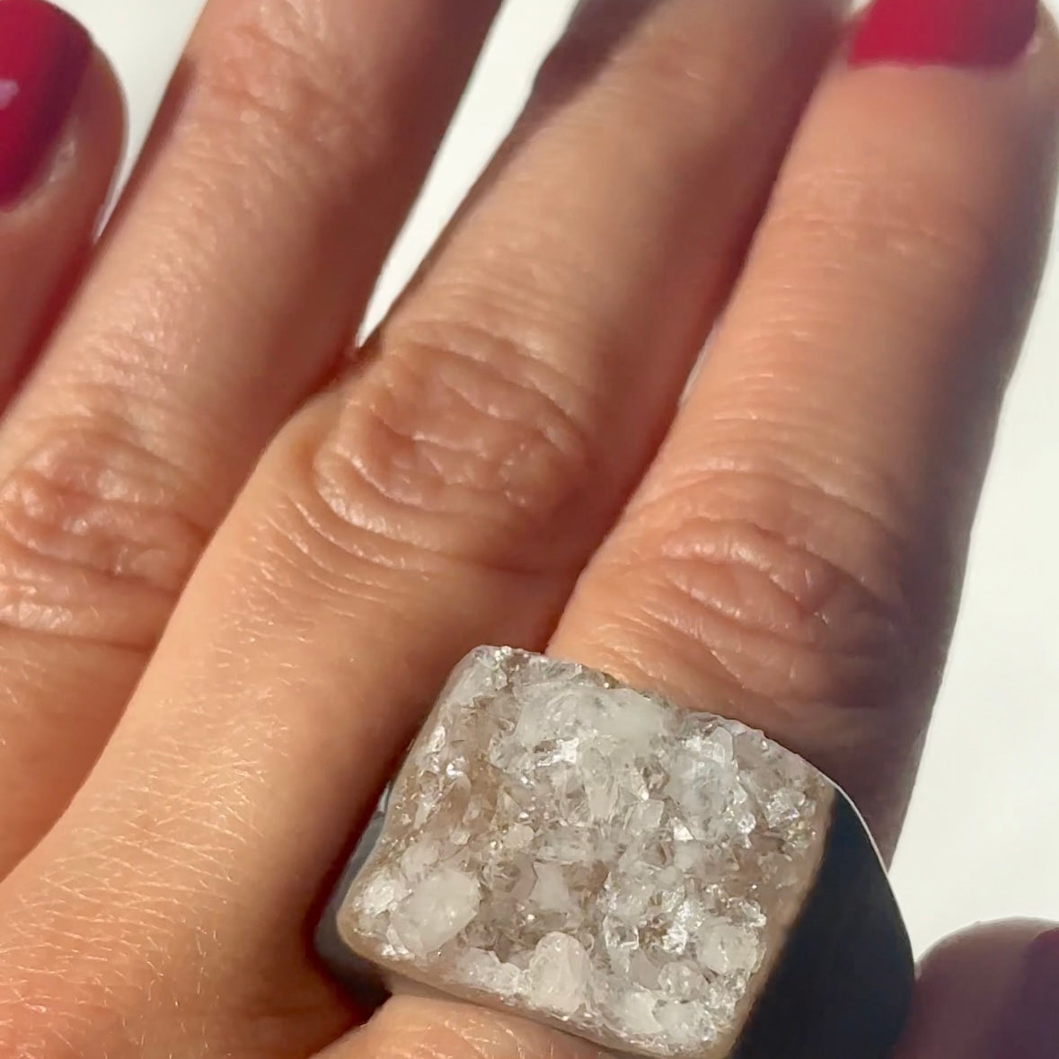 Carved Rock Ring (SIZE 5-8) Light Amethyst, Agate, Quartz