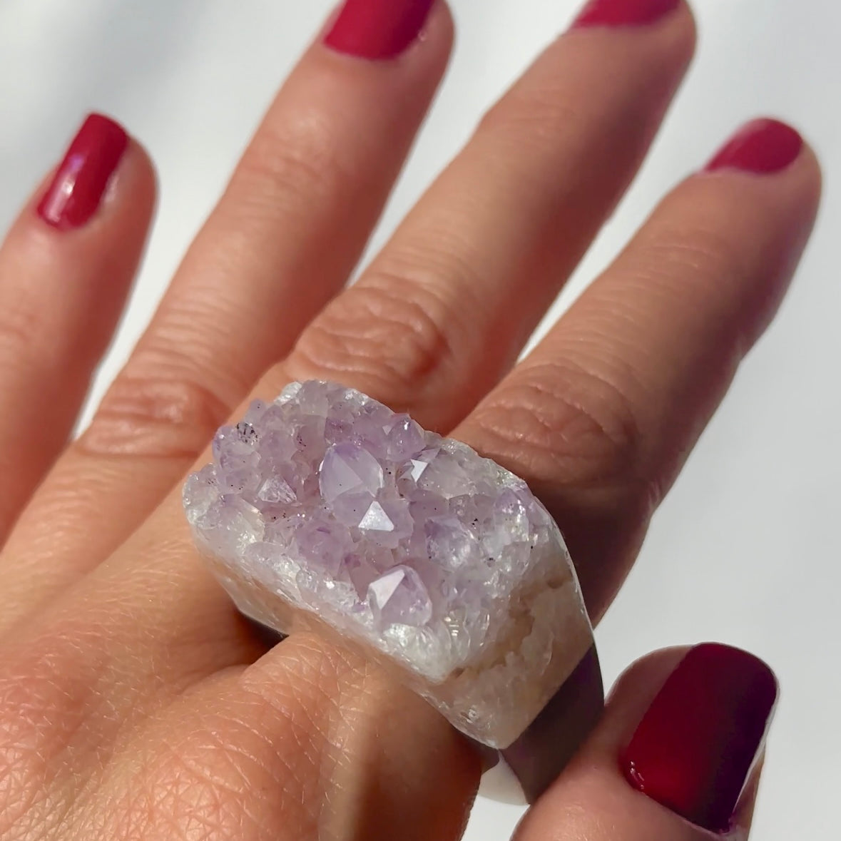 Carved Rock Ring (SIZE 5-8) Light Amethyst, Agate, Quartz