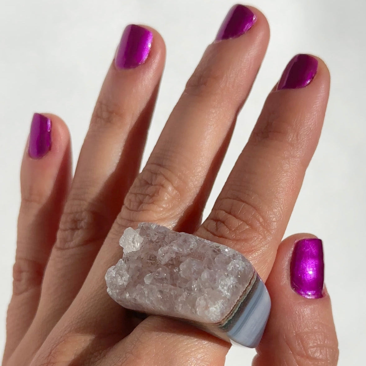 Carved Rock Ring (SIZE 5-8) Light Amethyst, Agate, Quartz