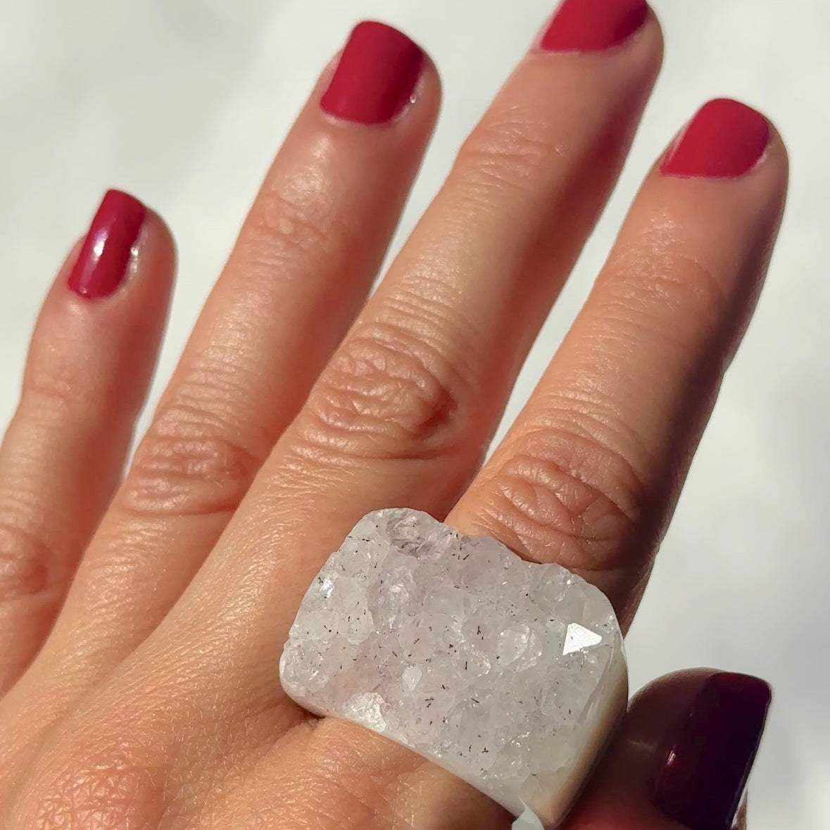 Carved Rock Ring (SIZE 8-12) Light Amethyst, Agate, Quartz