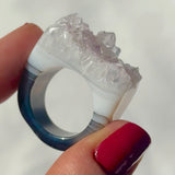 Carved Rock Ring (SIZE 8-12) Light Amethyst, Agate, Quartz