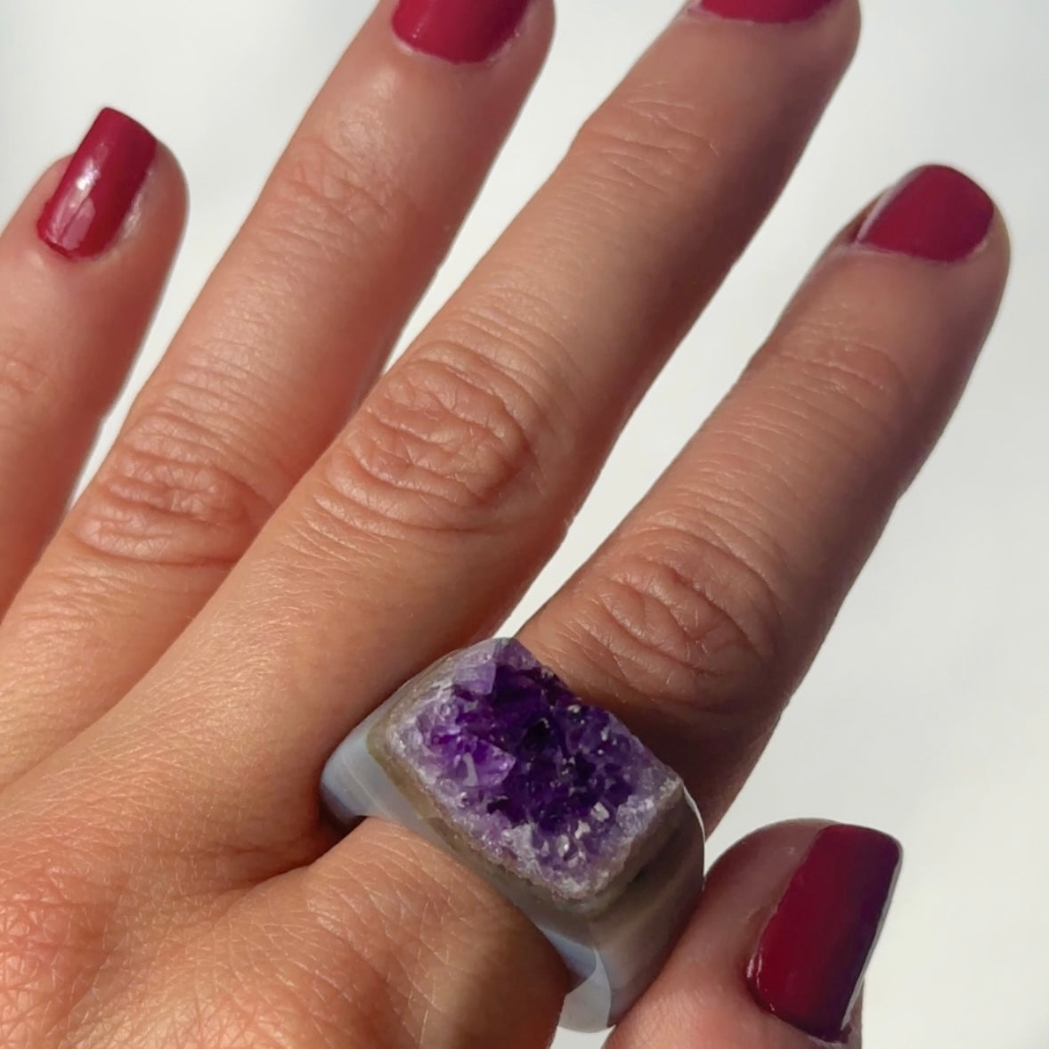 Carved Rock Ring (SIZE 8-12) Light Amethyst, Agate, Quartz
