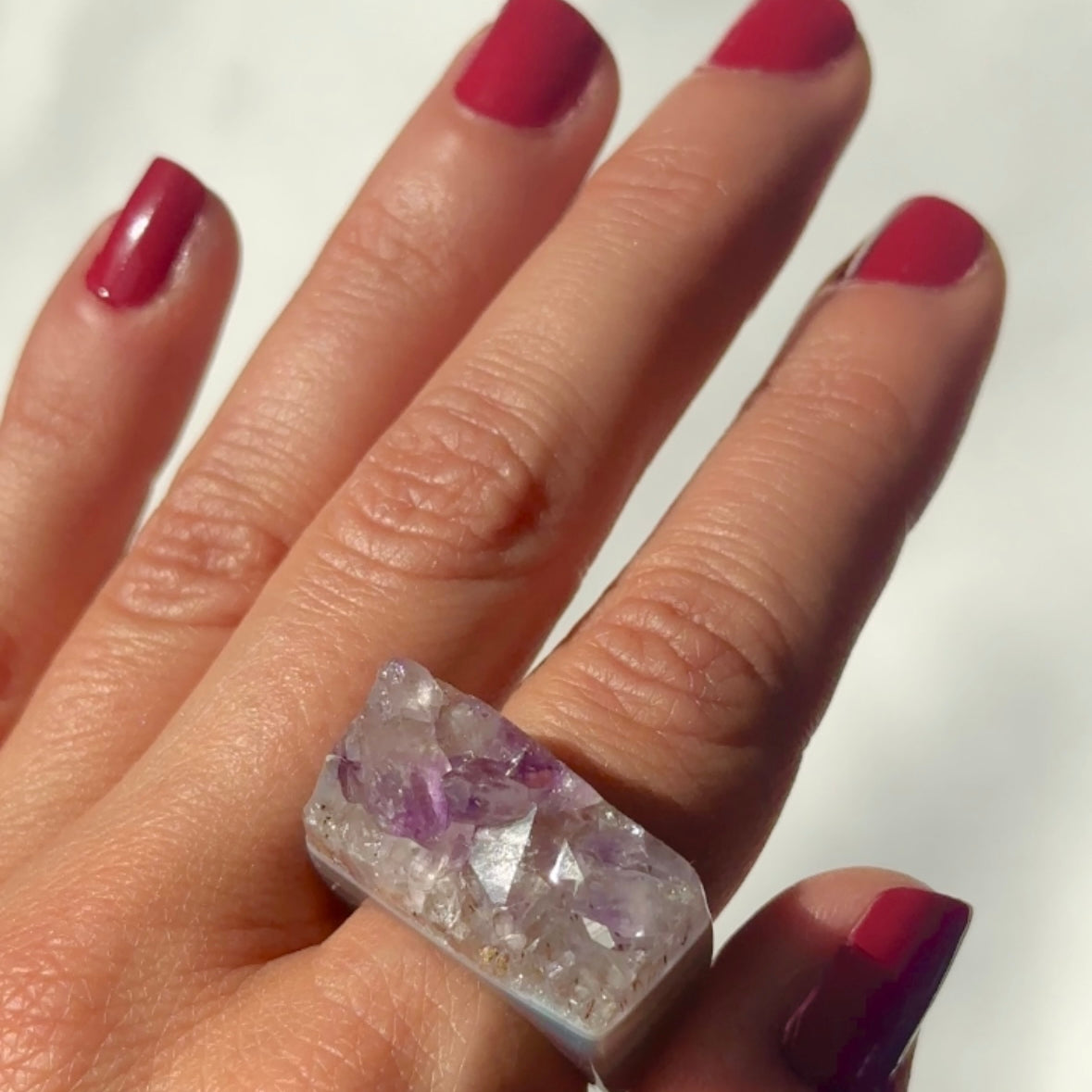 Carved Rock Ring (SIZE 8-12) Light Amethyst, Agate, Quartz