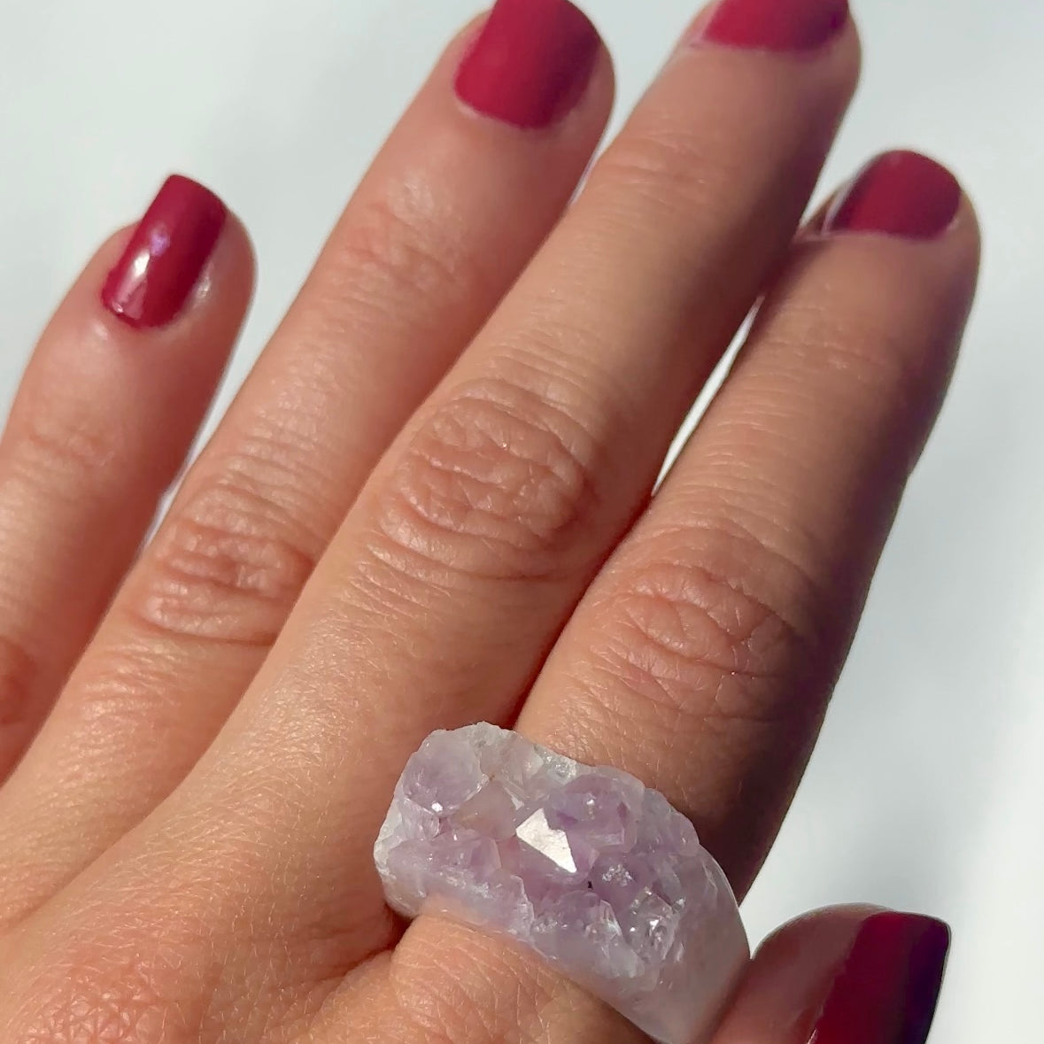 Carved Rock Ring (SIZE 8-12) Light Amethyst, Agate, Quartz