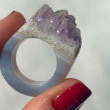 Carved Rock Ring (SIZE 8-12) Light Amethyst, Agate, Quartz