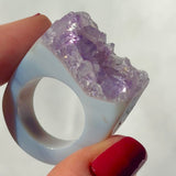 Carved Rock Ring (SIZE 8-12) Light Amethyst, Agate, Quartz