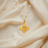 Fleur de Lis Pearl Cross Necklace