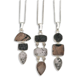Obsidian,Tektike Meteorite, Tourmaline Trio Necklace