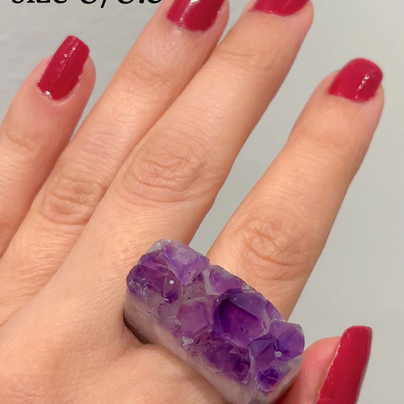 Carved Rock Ring Dark Amethyst (SIZE 5.5-8)
