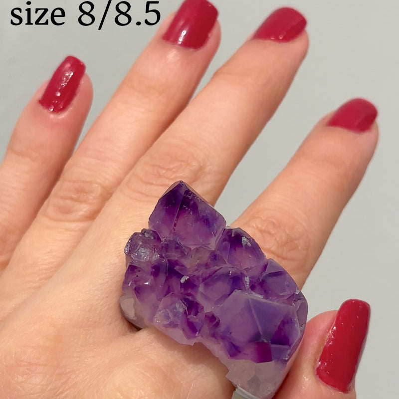 Carved Rock Ring Dark Amethyst (SIZE 5.5-8)