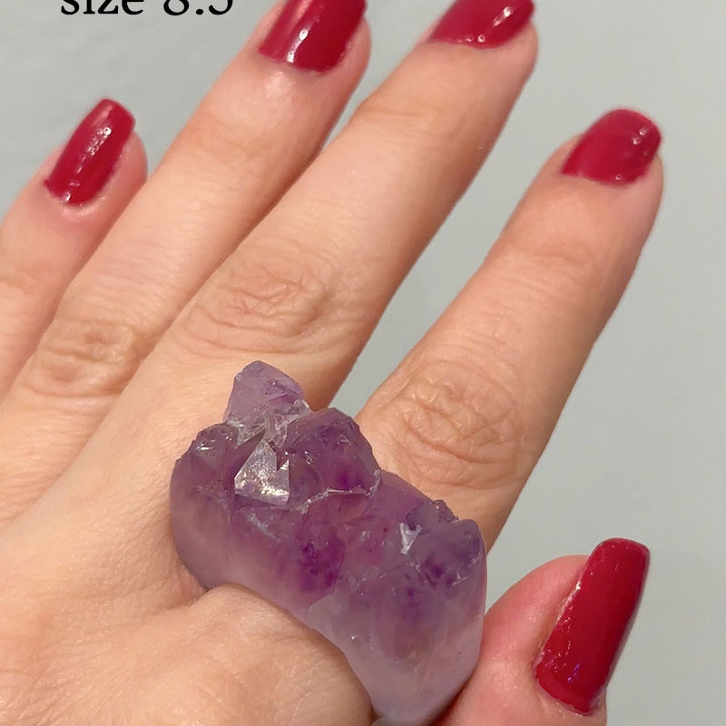 Carved Rock Ring Dark Amethyst (8.5-10)