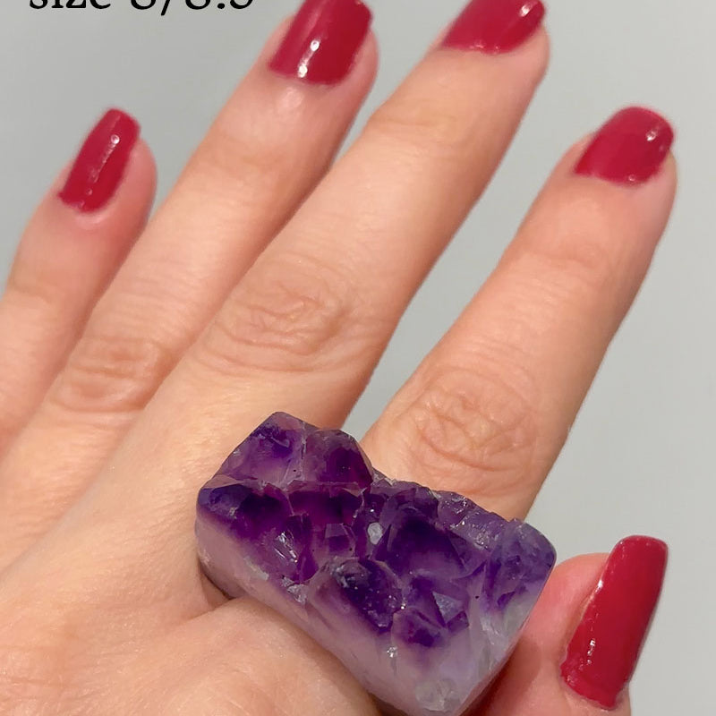 Carved Rock Ring Dark Amethyst (8.5-10)