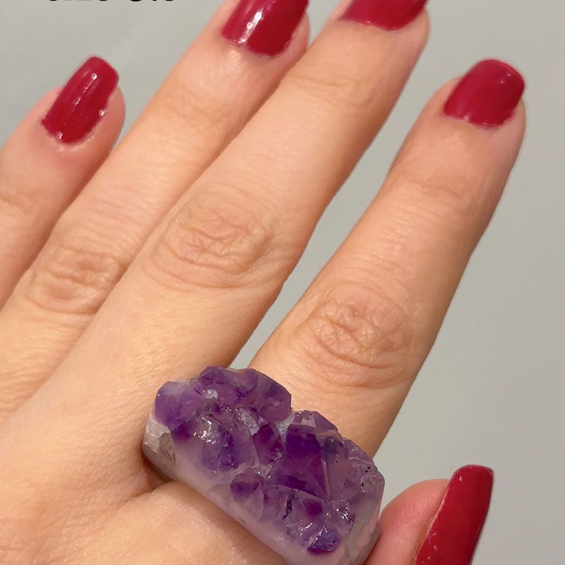 Carved Rock Ring Dark Amethyst (8.5-10)