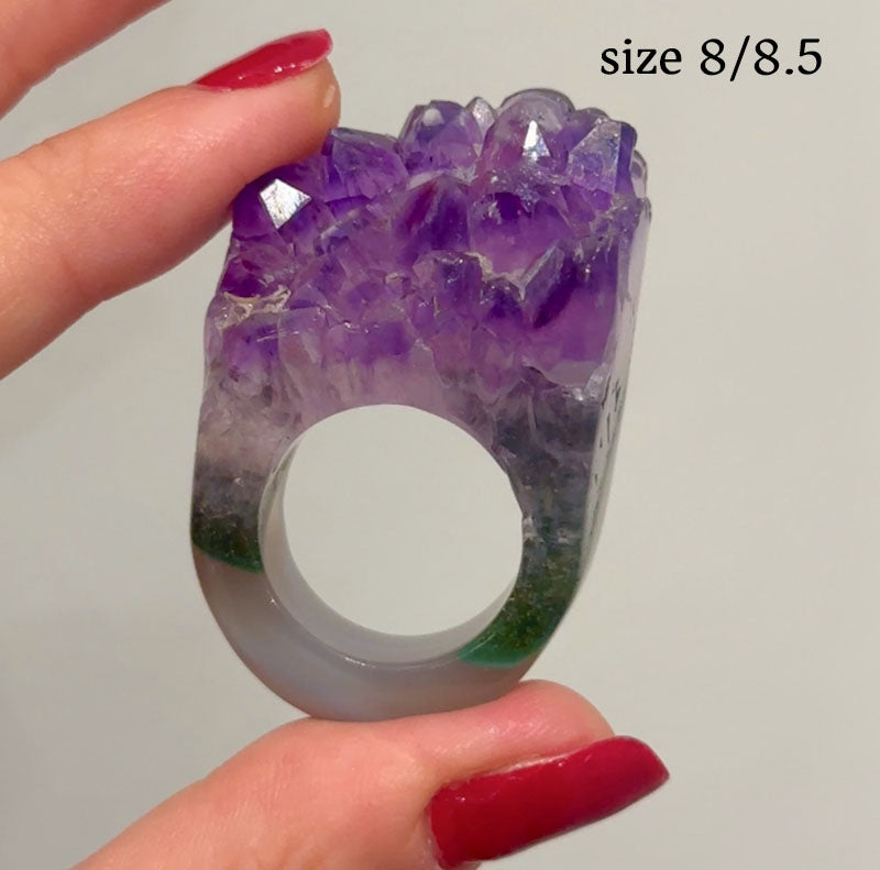 Carved Rock Ring Dark Amethyst (8.5-10)