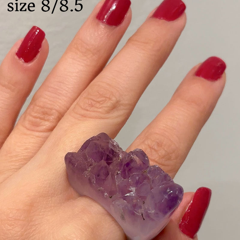 Carved Rock Ring Dark Amethyst (8.5-10)