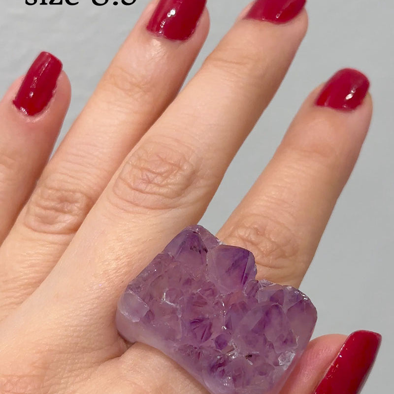 Carved Rock Ring Dark Amethyst (8.5-10)
