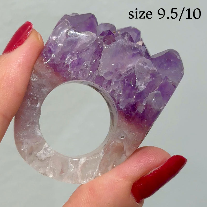 Carved Rock Ring Dark Amethyst (8.5-10)