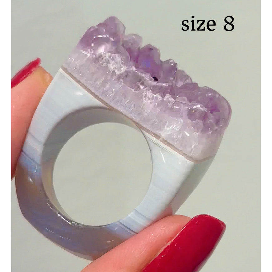 Carved Rock Ring Dark Amethyst (SIZE 5.5-8)