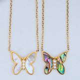 Waterproof Abalone or mother of pearl butterfly necklace gold plated stainless steel