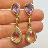 amethyst lemon quartz duo drop earrings 14k gold plated 925 sterling silver