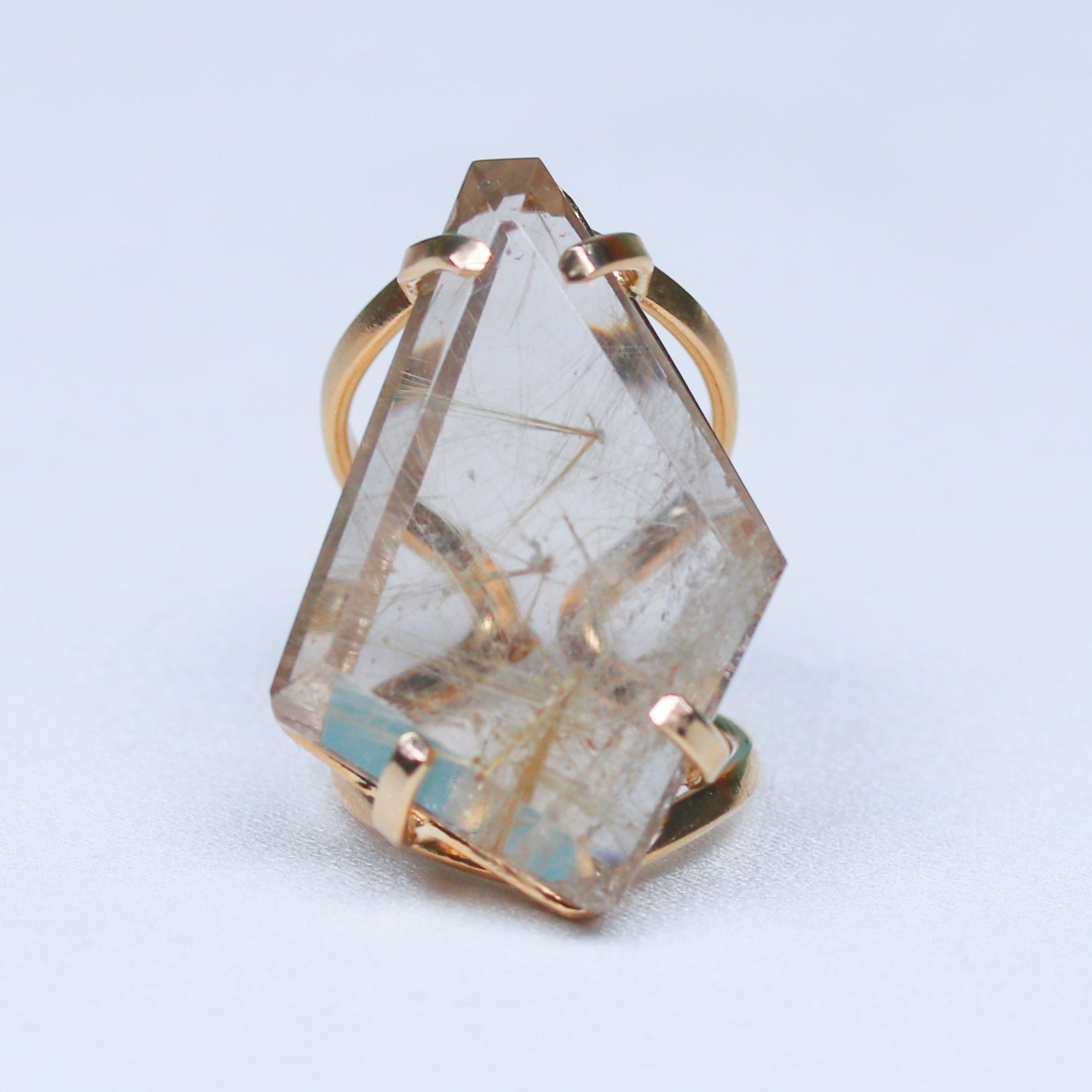 Natural Quartz Crystal Ring, 14K Gold Plated .925 Sterling Silver Raw Crystal Ring 9