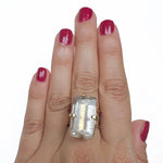 Rutilated angel hair quartz ring 14k gold plated brass adjustable