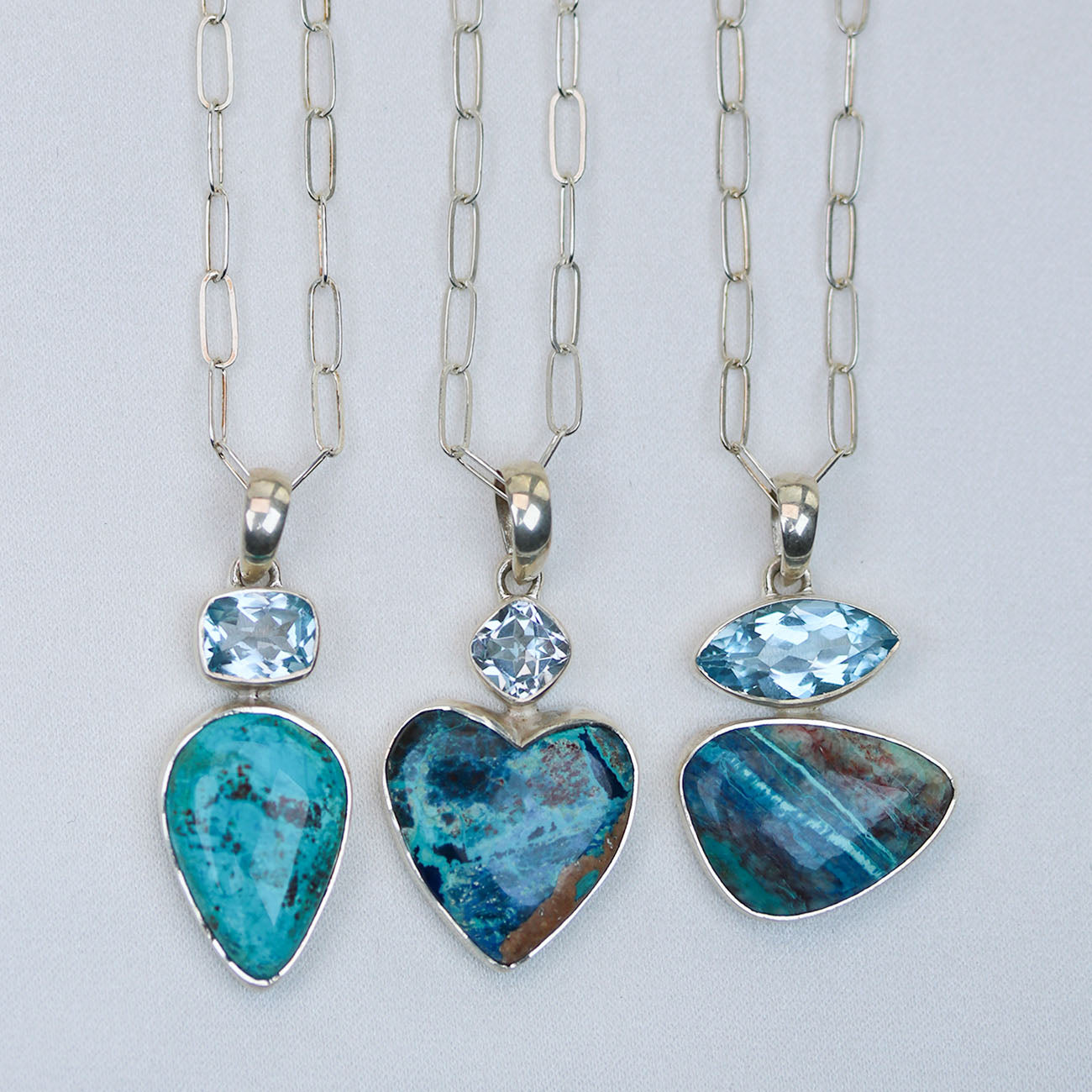 Sterling Silver Shattuckite & Blue Topaz Necklaces Sterling Silver Shattuckite & Blue Topaz Necklaces