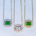 cubic zirconia baguettes solid 925 sterling silver charm necklace
