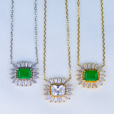 cubic zirconia baguettes solid 925 sterling silver charm necklace