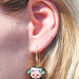 Enamel Cloisonné Heart Earrings - Black