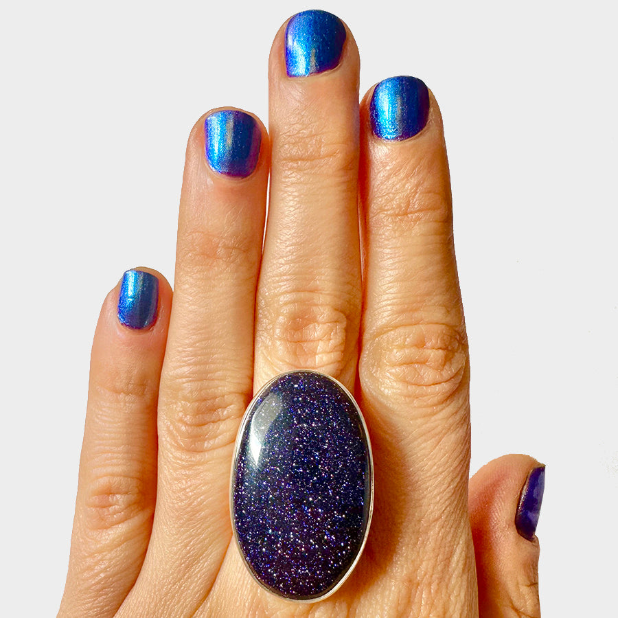 Blue Goldstone Ring - Adjustable