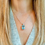 Blue Topaz .925 sterling silver necklace Italian adjustable chain tarnish free waterproof nickel free