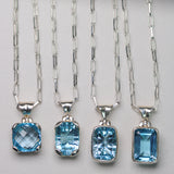 Blue Topaz .925 sterling silver necklace Italian adjustable chain tarnish free waterproof nickel free