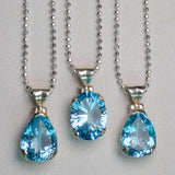 Blue Topaz .925 sterling silver necklace Italian adjustable chain tarnish free waterproof nickel free