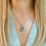 Blue Topaz .925 sterling silver necklace Italian adjustable chain tarnish free waterproof nickel free