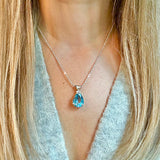 Blue Topaz .925 sterling silver necklace Italian adjustable chain tarnish free waterproof nickel free