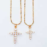Crystal Cross Necklace - Gold