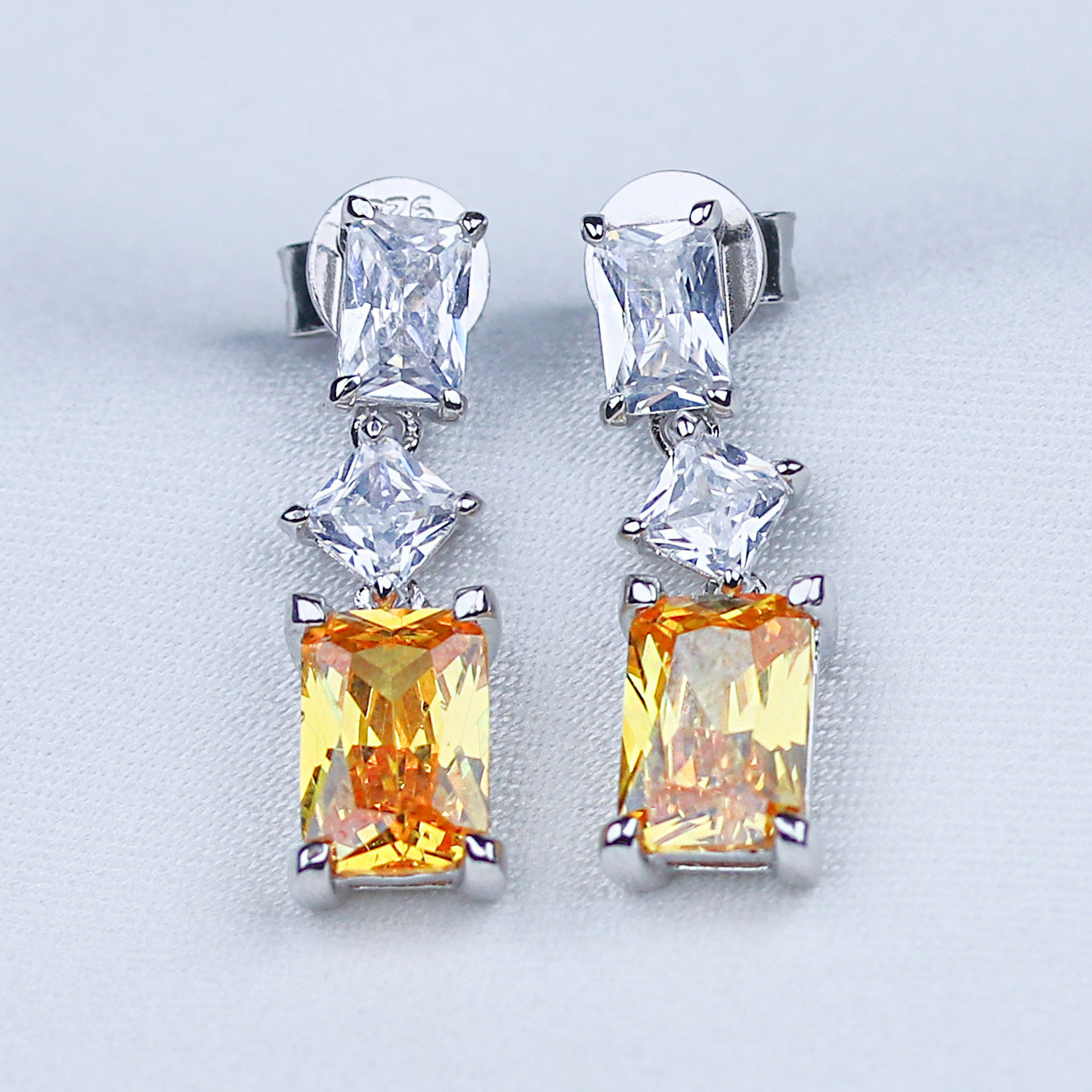 sparkly yellow cubic zirconia earrings solid .925 sterling silver
