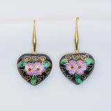 Enamel Cloisonné Heart Earrings - Black