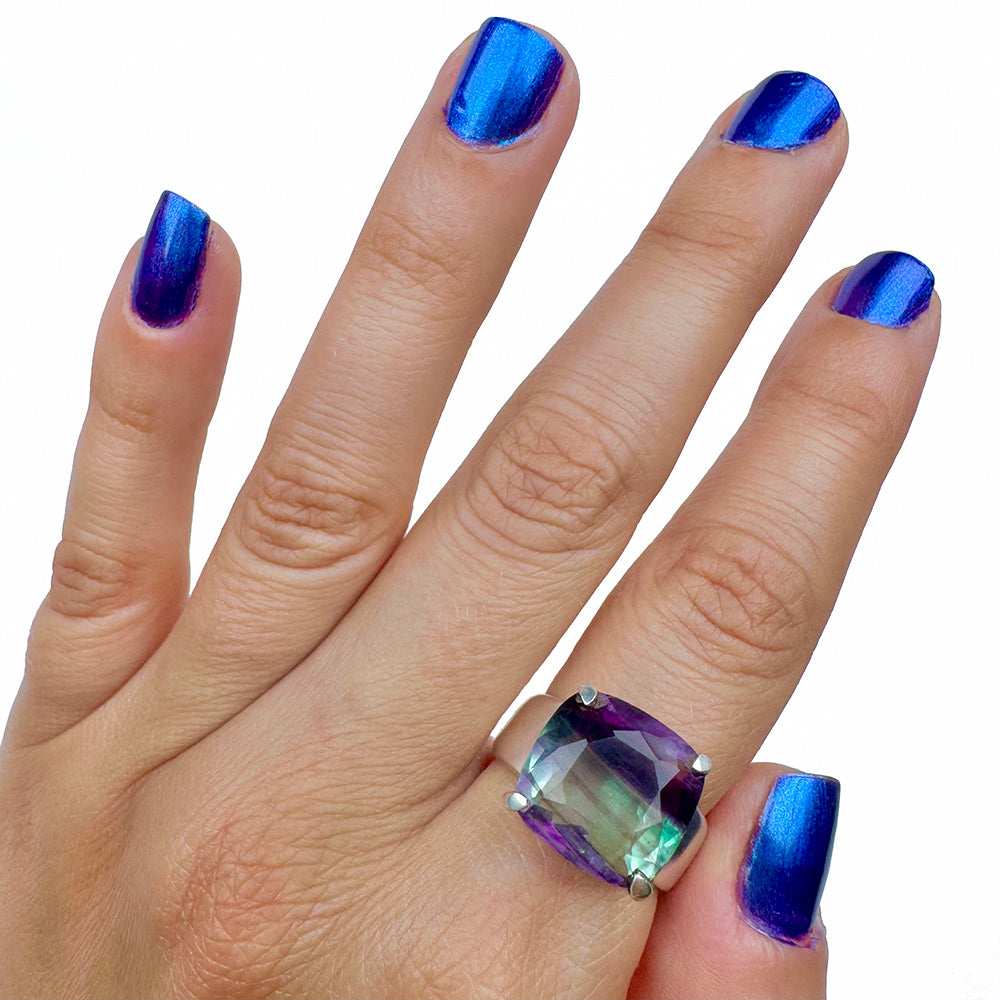 Custom natural Fluorite ring solid .925 sterling silver