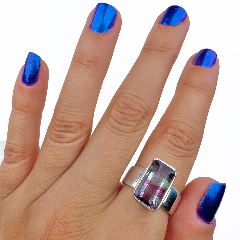 Custom natural Fluorite ring solid .925 sterling silver